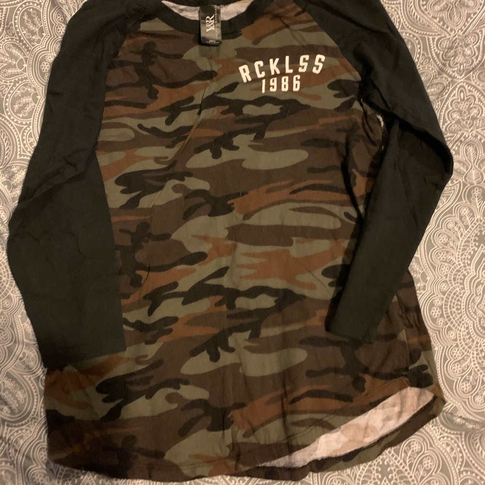 Camo young and reckless baseball shirt